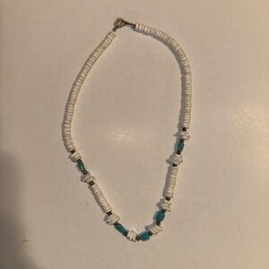 White and Turquoise Beaded Necklace